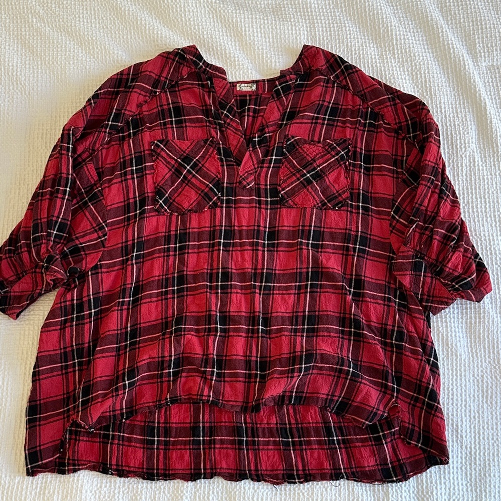 Free people Red Plaid Button-Up Shirt